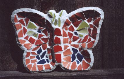 a cheap metal candy dish can be transformed to a mosaic Butterfly